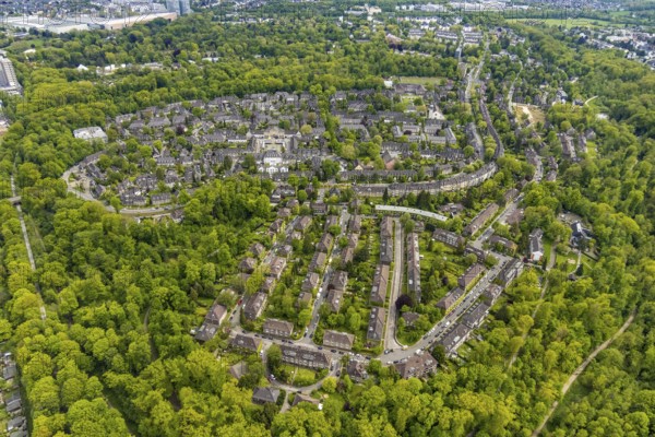 Aerial view, garden city Margarethenhöhe, Essen, Ruhr area, North Rhine-Westphalia, Germany, DE,