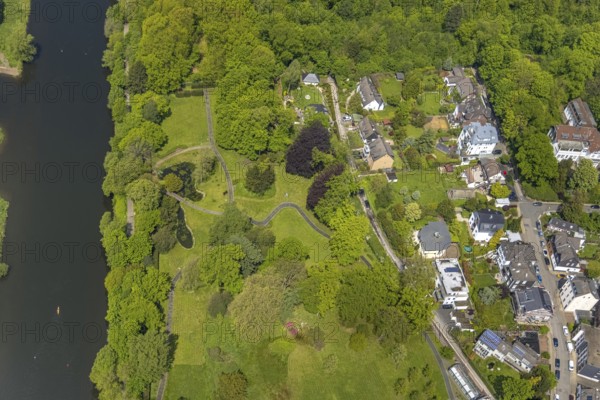Aerial view, Park Am Möhlenkamp at Villa Scheidt, River Ruhr, Kettwig, Essen, Ruhr area, North