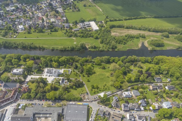 Aerial view, Villa Scheidt am Leinpfad, river Ruhr, Kettwig, Essen, Ruhr area, North