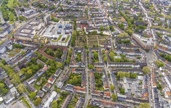 Aerial view, correctional facility Essen, Essen-Rüttenscheid, Essen-Rühlefriedhof, Essen, Ruhr