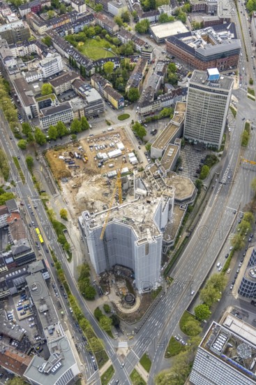 Aerial view, demolition of the Ypsilon-Haus of the RWE headquarters Essen in Huyssenallee, planned