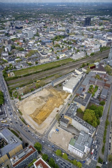 Aerial view, construction area for new literature quarter, demolition work former newspaper