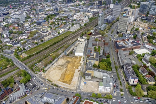Aerial view, construction area for new literature quarter, demolition work former newspaper