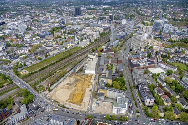 Aerial view, construction area for new literature quarter, demolition work former newspaper