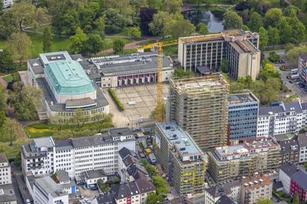 Aerial view, Philharmonie Essen on Huyssenallee, construction site, new building complex with