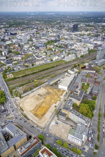 Aerial view, construction area for new literature quarter, demolition work former newspaper
