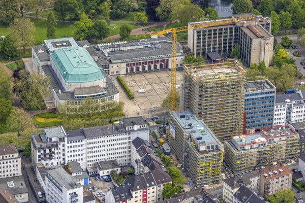 Aerial view, Philharmonie Essen on Huyssenallee, construction site, new building complex with