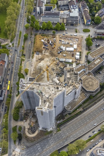 Aerial view, demolition of the Ypsilon-Haus of the RWE headquarters Essen in Huyssenallee, planned