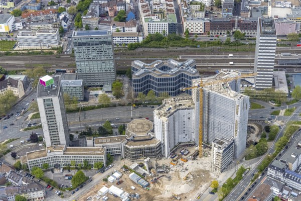 Aerial view, demolition of the Ypsilon-Haus of the RWE headquarters Essen in Huyssenallee, planned