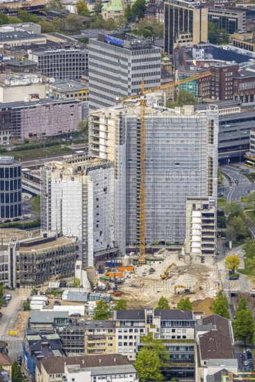 Aerial view, demolition of the Ypsilon-Haus of the RWE headquarters Essen in Huyssenallee, planned