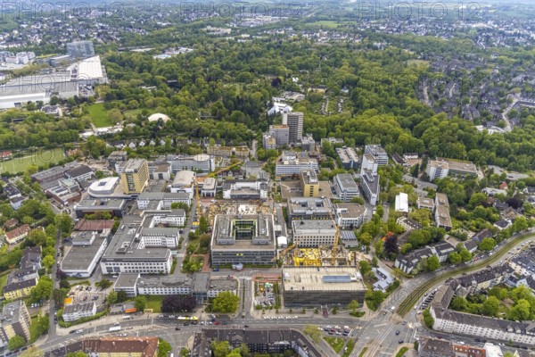 Aerial view, University Hospital Essen, construction site at the building institute group 1,