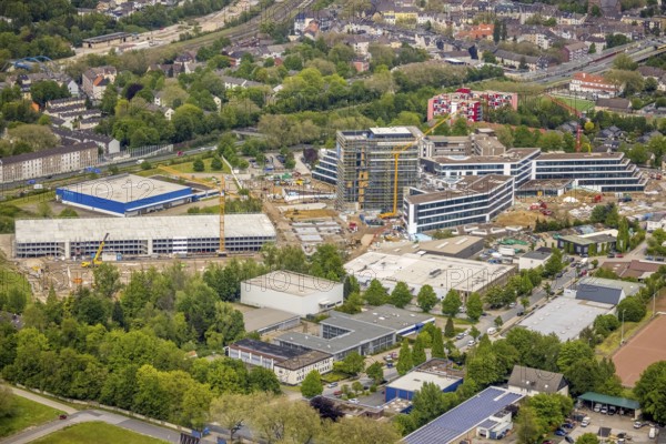 Aerial view, new construction and construction site ALDI-Nord Campus, Eckenbergstraße, Hängebank,