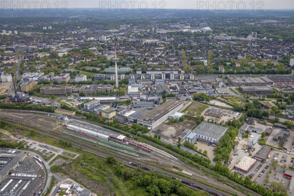 Aerial view, DB Regio in North Rhine-Westphalia plant Essen, industrial estate Schederhofstraße and