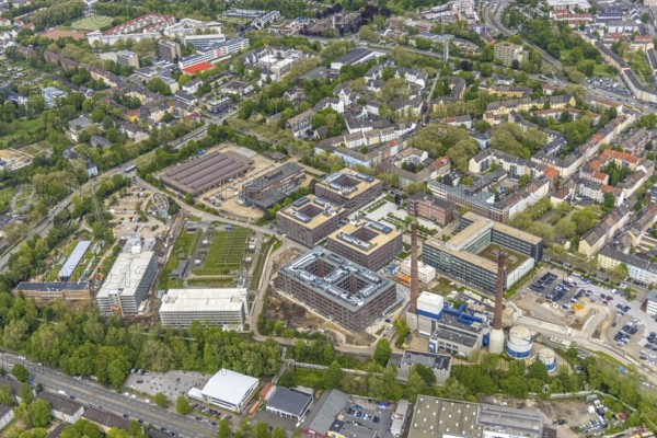 Aerial view, construction site at RWE Campus, Nordviertel, Essen, Ruhr area, North