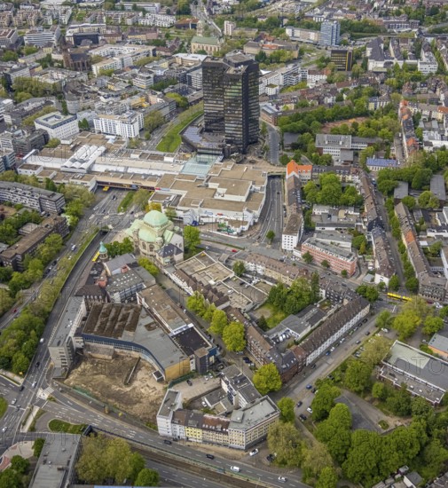 Aerial view, city hall and city hall gallery Essen, cultural centre old synagogue, city centre,