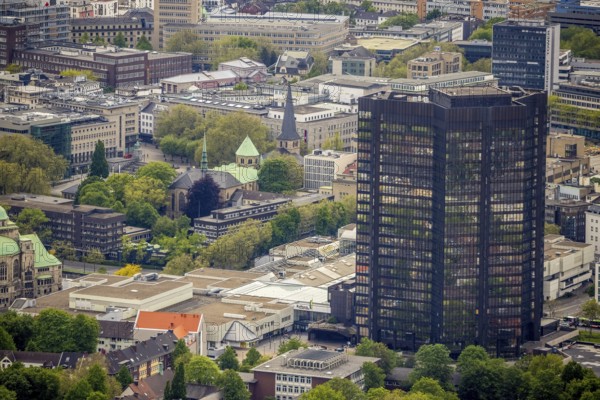 Aerial view, city hall and Essen Cathedral, city centre, Essen, Ruhr area, North Rhine-Westphalia,