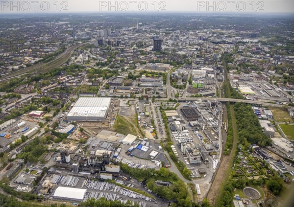 Aerial view, new forwarding building and construction site at the corner of Burggrafenstraße and