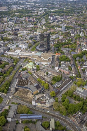 Aerial view, city hall and city hall gallery Essen, cultural centre old synagogue, city centre,