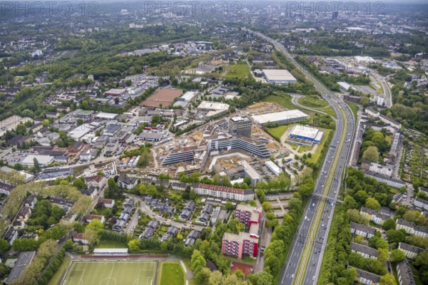Aerial view, new construction and construction site ALDI-Nord Campus, Eckenbergstraße, Hängebank,