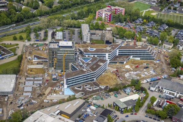 Aerial view, new construction and construction site ALDI-Nord Campus, Eckenbergstraße, Hängebank,