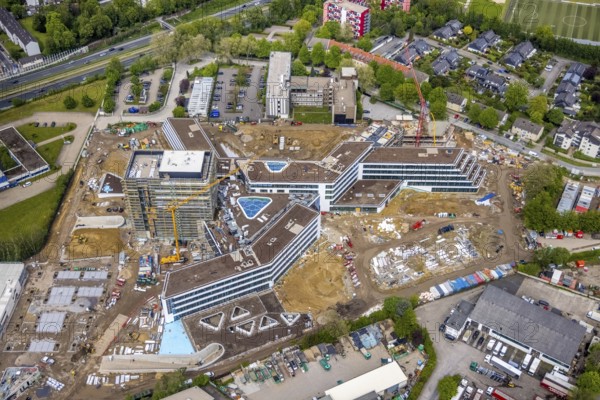 Aerial view, new construction and construction site ALDI-Nord Campus, Eckenbergstraße, Hängebank,