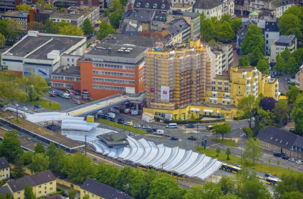 Aerial photo, construction site Kaiser-Otto-Residenz Essen, railway and bus station Steeler Platz,