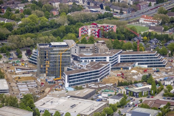 Aerial view, new construction and construction site ALDI-Nord Campus, Eckenbergstraße, Hängebank,