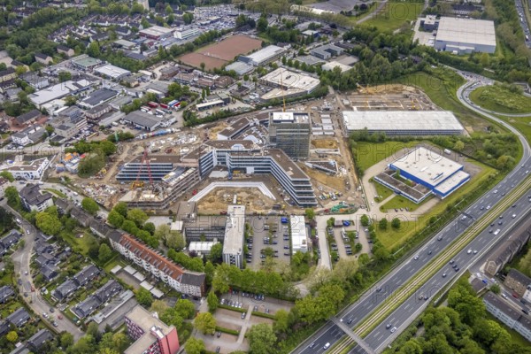 Aerial view, new construction and construction site ALDI-Nord Campus, Eckenbergstraße, Hängebank,
