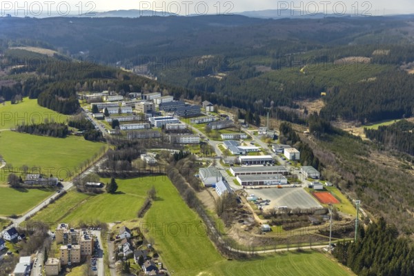Aerial photo, Hachenberg barracks, Erndtebrück, Siegerland, North Rhine-Westphalia, Germany, DE,