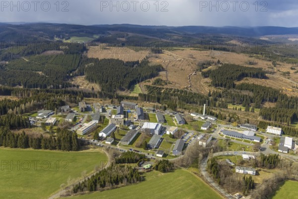 Aerial photo, Hachenberg barracks, forest damage, Erndtebrück, Siegerland, North Rhine-Westphalia,