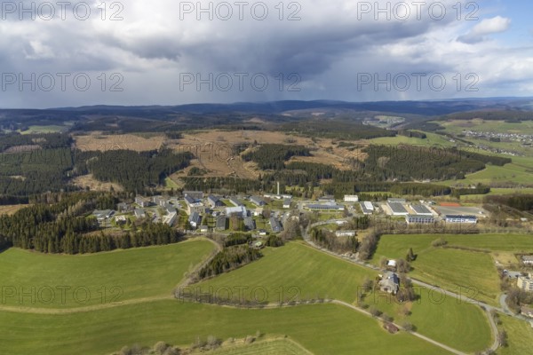 Aerial photo, Hachenberg barracks, forest damage, Erndtebrück, Siegerland, North Rhine-Westphalia,