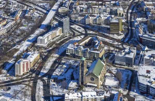 Aerial view, Pferdemarkt, St. Gertrud church, high-rise building ZIM university department,