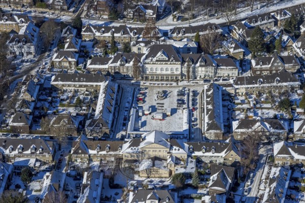 Aerial view, garden city Margarethenhöhe, Kleiner Markt, Gasthaus zur Margarethenhöhe, Essen, Ruhr