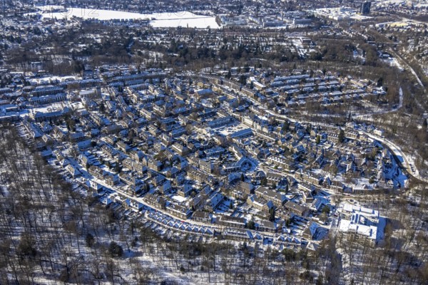 Aerial view, garden city Margarethenhöhe, Essen, Ruhr area, North Rhine-Westphalia, Germany, DE,