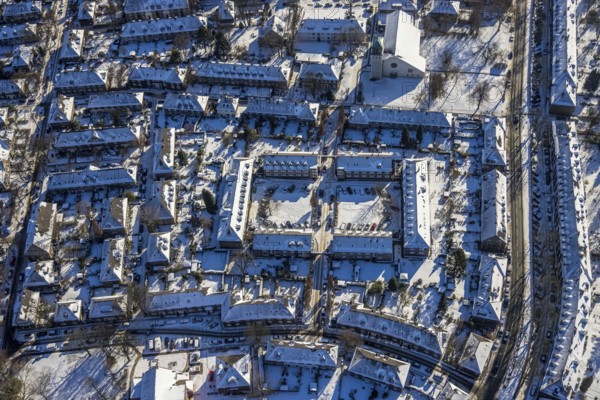 Aerial view, Garden City Margarethenhöhe, Robert-Schmohl-Platz, Essen, Ruhr area, North