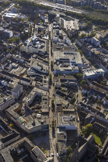 Aerial view, Bahnhofstraße pedestrian zone with Galeria Kaufhof building in the Altstadt district