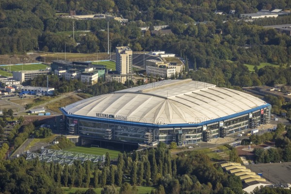 Aerial view, VELTINS-Arena Bundesliga stadium of FC Schalke 04 in the Erle district of