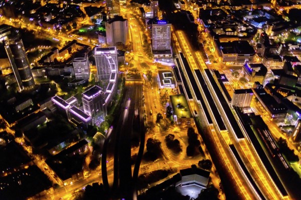 Aerial view, Essen central station, southern district, Essen, Ruhr area, North Rhine-Westphalia,