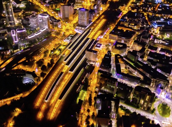 Aerial view, Essen central station, south-east quarter, Essen, Ruhr area, North Rhine-Westphalia,