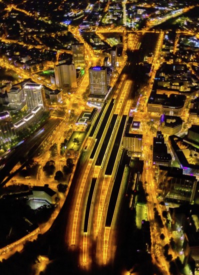 Aerial view, Essen central station, south-east quarter, Essen, Ruhr area, North Rhine-Westphalia,