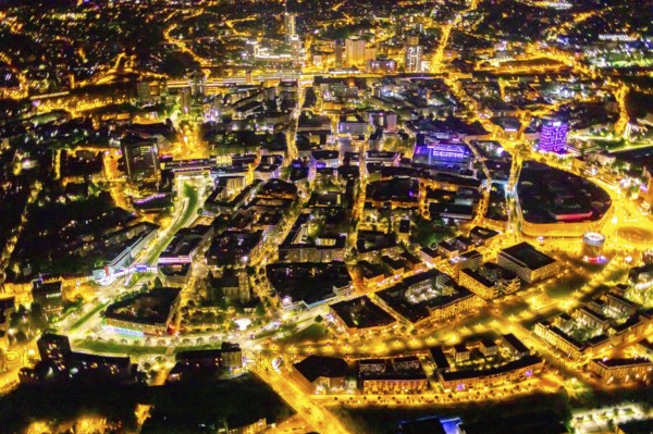 Aerial view, Limbecker Platz, shopping centre, Berliner Platz, Westviertel, Essen, Ruhr area, North