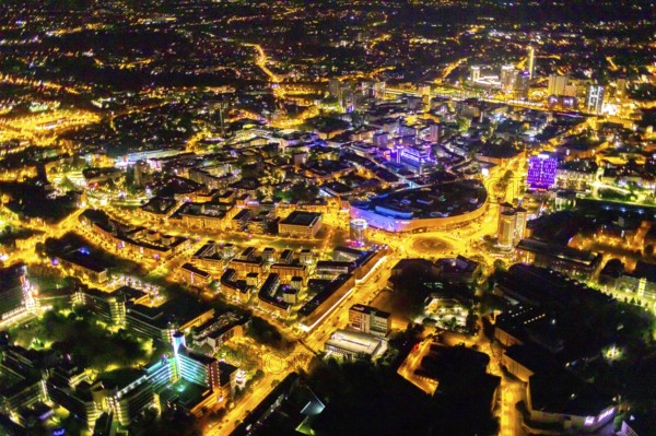 Aerial photograph, Limbecker Platz, shopping centre, Berliner Platz, Funke Mediengruppe,