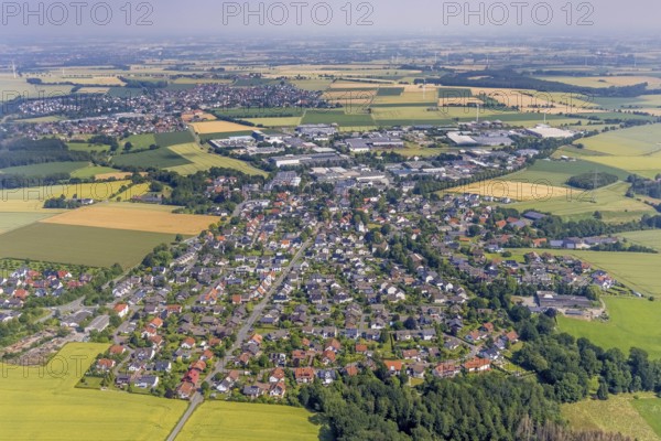 Aerial view, industrial park Höingen and local view Höingen, Ense, Sauerland, North