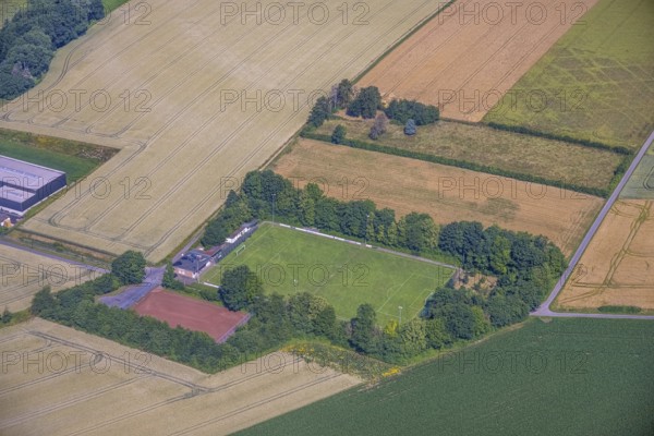Aerial view, Waltringen sports ground, Ense, Sauerland, North Rhine-Westphalia, Germany, DE,