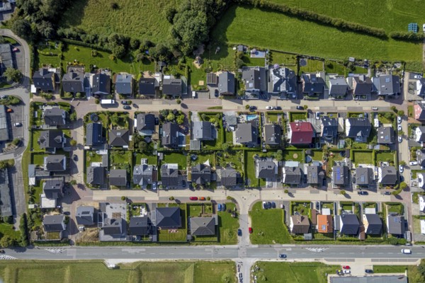 Aerial view, terraced house housing estate Dr.-Fritz-Textor-Ring in the district Büttenberg in
