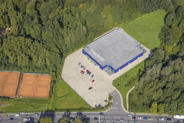 Aerial view, sports hall Schwelm in the district Lindenberg in Schwelm, Ruhr area, North