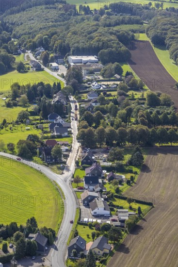 Aerial view, Spreeler Weg and cemetery in the Königsfeld district of Ennepetal, Ruhr area, North