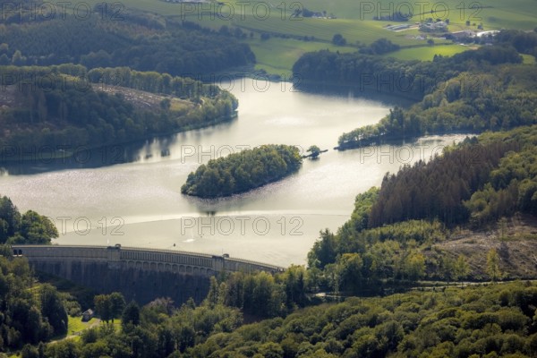 Aerial view, Ennepetalsperre in the district Altenbreckerfeld in Breckerfeld, Ruhr area, North
