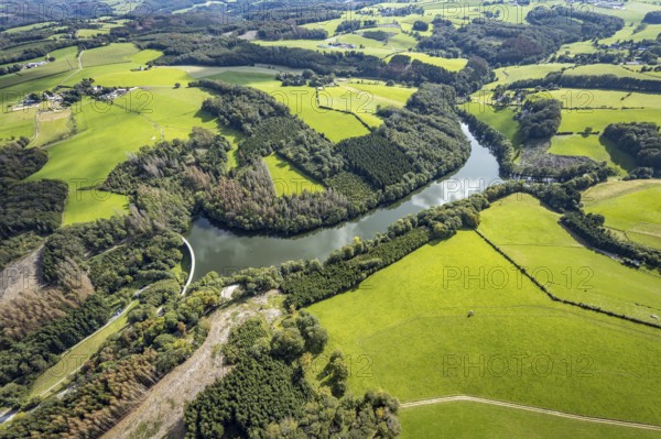 Aerial view, Heilenbecker Talsperre in the district Rüggeberg in Ennepetal, Ruhr area, North