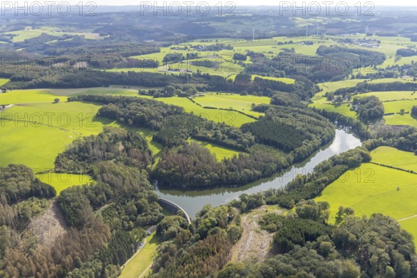 Aerial view, Heilenbecker Talsperre in the district Rüggeberg in Ennepetal, Ruhr area, North